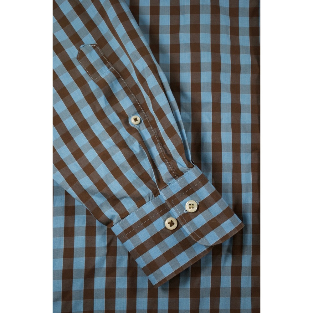 Peter Millar Baby Blue Brown Gingham Button Up XL - Picture 5 of 8